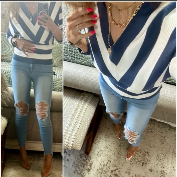 New🩷Navy/white V-cut spring top - Picture 7 of 13